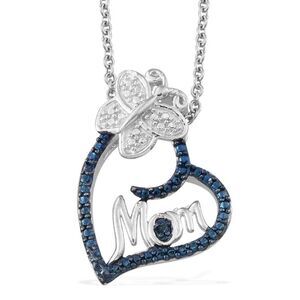 Blue Diamond (Rnd) Accent Pendant in Platinum Bond